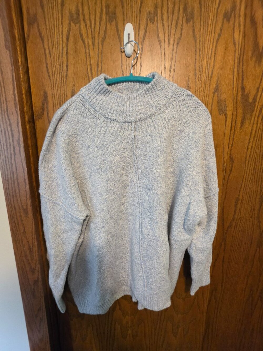 J Jill Mock Neck Center Seam Knit Sweater XL Petite Light Blue Marled Pullover
